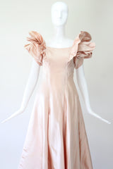 "Architectural Satin" Vintage 1940's Blush Duchess Satin Evening Gown UK 8 US 4