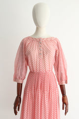 "Polkadots & Pleats" Vintage 1960's Red & White Polkadot Pleated Dress UK 8 US 4