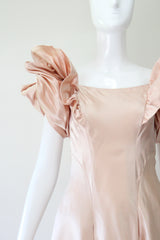 "Architectural Satin" Vintage 1940's Blush Duchess Satin Evening Gown UK 8 US 4