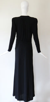 "Glass Beadwork & Silk" Vintage 1940's Crepe Silk Beaded Evening Gown & Jacket UK 10 US 6