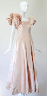 "Architectural Satin" Vintage 1940's Blush Duchess Satin Evening Gown UK 8 US 4
