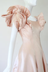"Architectural Satin" Vintage 1940's Blush Duchess Satin Evening Gown UK 8 US 4