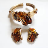 "Amber & Bronze" Vintage 1960's Amber & Bronze Rhinestone Demi-Parure Set