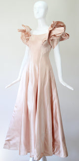 "Architectural Satin" Vintage 1940's Blush Duchess Satin Evening Gown UK 8 US 4