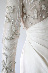 "Trailing Pearls & Satin" Vintage Late 1960's Satin & Tulle Beaded Cocktail Dress UK 10 US 6