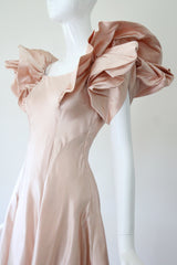 "Architectural Satin" Vintage 1940's Blush Duchess Satin Evening Gown UK 8 US 4