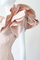 "Architectural Satin" Vintage 1940's Blush Duchess Satin Evening Gown UK 8 US 4