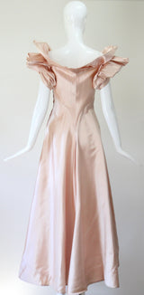 "Architectural Satin" Vintage 1940's Blush Duchess Satin Evening Gown UK 8 US 4