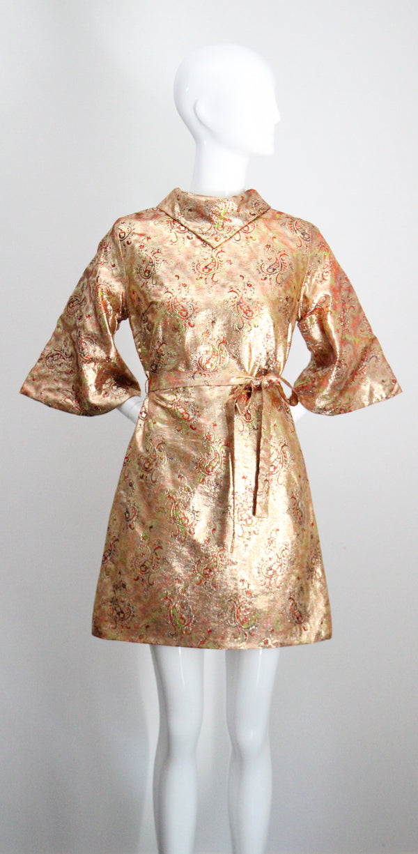 "Golden Paisley Lurex" Vintage 1960's Golden Paisley Lurex Dress UK 12 US 8