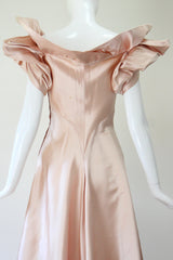 "Architectural Satin" Vintage 1940's Blush Duchess Satin Evening Gown UK 8 US 4