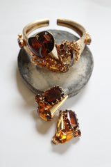 "Amber & Bronze" Vintage 1960's Amber & Bronze Rhinestone Demi-Parure Set