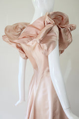 "Architectural Satin" Vintage 1940's Blush Duchess Satin Evening Gown UK 8 US 4