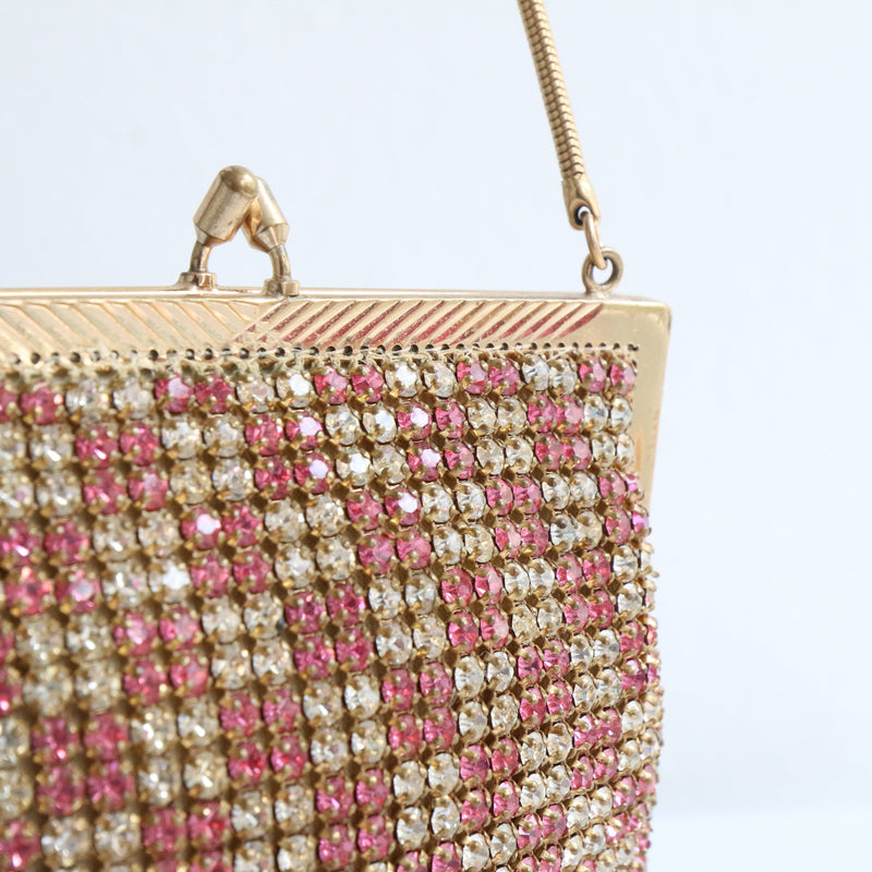 "Pink & Silver Rhinestones" Vintage 1950's Rhinestone Embellished Handbag