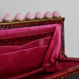"Pink Cabochons & Rhinestones" Vintage 1950's Red Leather & Pink Cabochons Clutch Bag