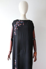 "Daisy Trains" Vintage 1920's Black Silk Beaded Daisy Train Dress UK 14-18 US 10-14