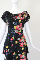 "Tulips & Wildflowers" Vintage 1940's Silk Tiered Wildflower Print Gown UK 12 US 8