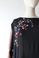 "Daisy Trains" Vintage 1920's Black Silk Beaded Daisy Train Dress UK 14-18 US 10-14