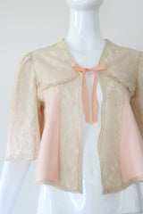 "Cream Lace Accents" Vintage 1930's Cream Lace Accent Jacket UK 10 US 6