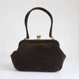 "Bitter Chocolate Suede" Vintage 1940's Brown Suede Handbag