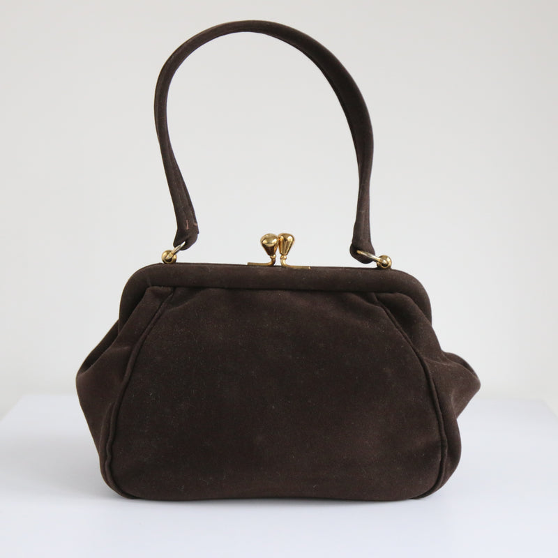 "Bitter Chocolate Suede" Vintage 1940's Brown Suede Handbag