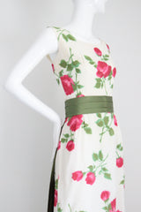 "Pink Roses" Vintage Late 1950's Pink Rose Print Cocktail Dress UK 8 US 4