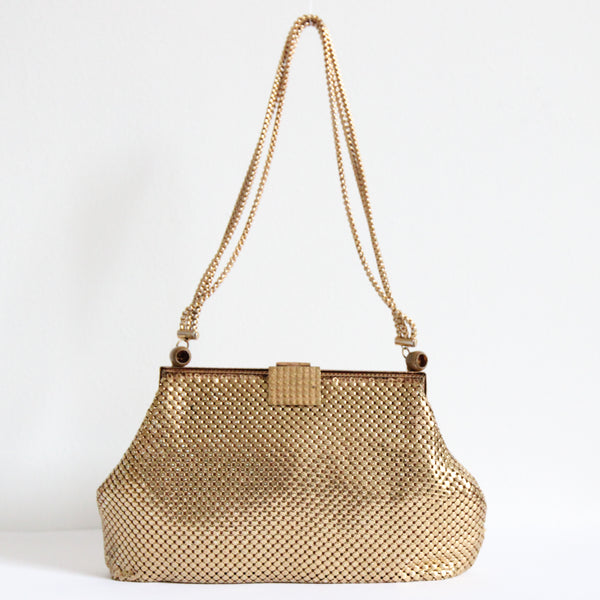 "Triple Chains & Mesh" Vintage 1930's Whiting & Davis Gold Mesh Chain Handle Bag