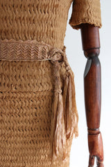 "Caramel Woven Ribbon" Vintage 1930's Caramel Woven Ribbon Dress UK 8-10 US 4-6
