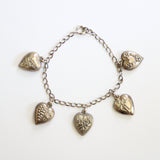 "Sterling Silver Hearts" Vintage 1930's Sterling Silver Heart Charm Bracelet
