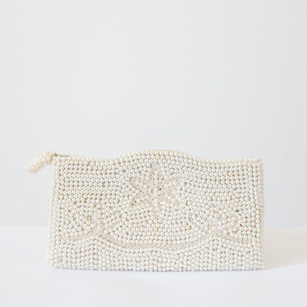 "Scalloped Pearls" Vintage 1950's Pearlescent Beaded Clutch Bag