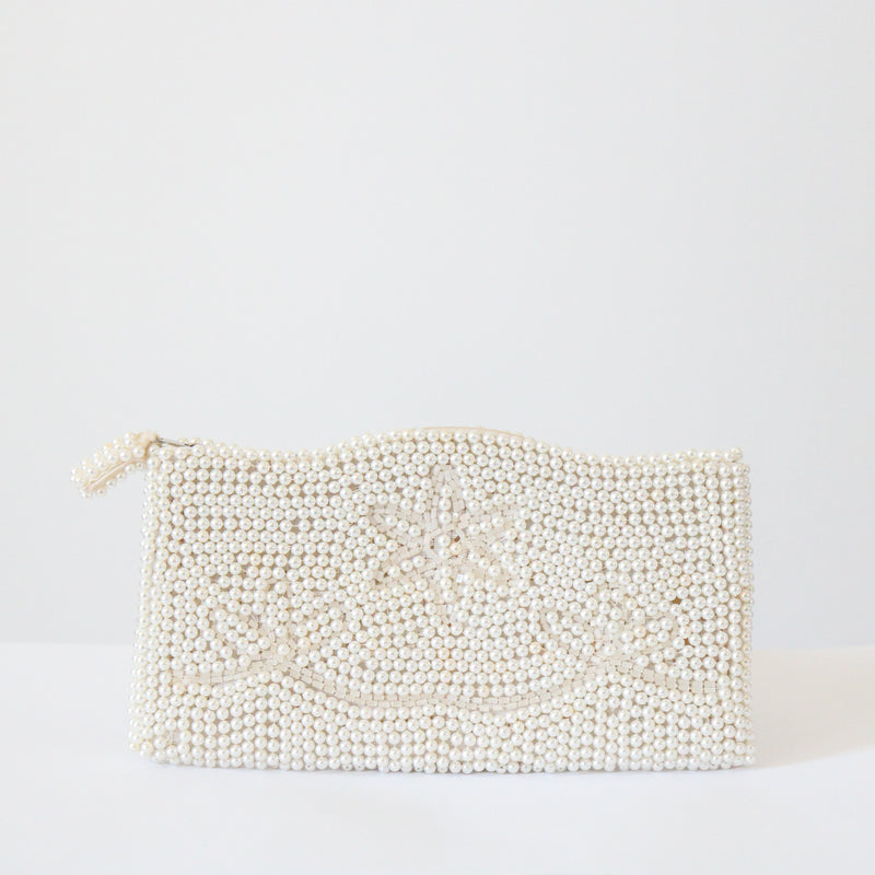 "Scalloped Pearls" Vintage 1950's Pearlescent Beaded Clutch Bag