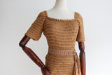 "Caramel Woven Ribbon" Vintage 1930's Caramel Woven Ribbon Dress UK 8-10 US 4-6