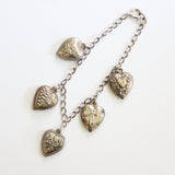 "Sterling Silver Hearts" Vintage 1930's Sterling Silver Heart Charm Bracelet