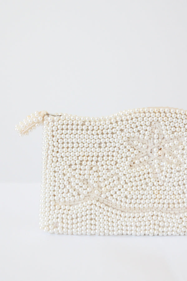 "Scalloped Pearls" Vintage 1950's Pearlescent Beaded Clutch Bag