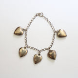 "Sterling Silver Hearts" Vintage 1930's Sterling Silver Heart Charm Bracelet