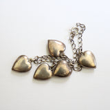 "Sterling Silver Hearts" Vintage 1930's Sterling Silver Heart Charm Bracelet