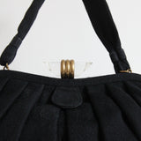 "Lucite & Brass"Vintage 1940's Black Wool & Lucite Clasp Handbag