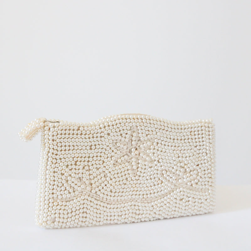 "Scalloped Pearls" Vintage 1950's Pearlescent Beaded Clutch Bag