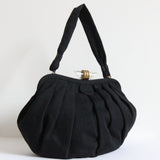 "Lucite & Brass"Vintage 1940's Black Wool & Lucite Clasp Handbag