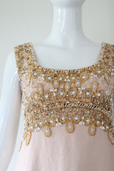 "Pink Silk & Pearls" Vintage 1960's Pink Shantung Silk Beaded Dress UK 8 US 4