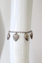 "Sterling Silver Hearts" Vintage 1930's Sterling Silver Heart Charm Bracelet
