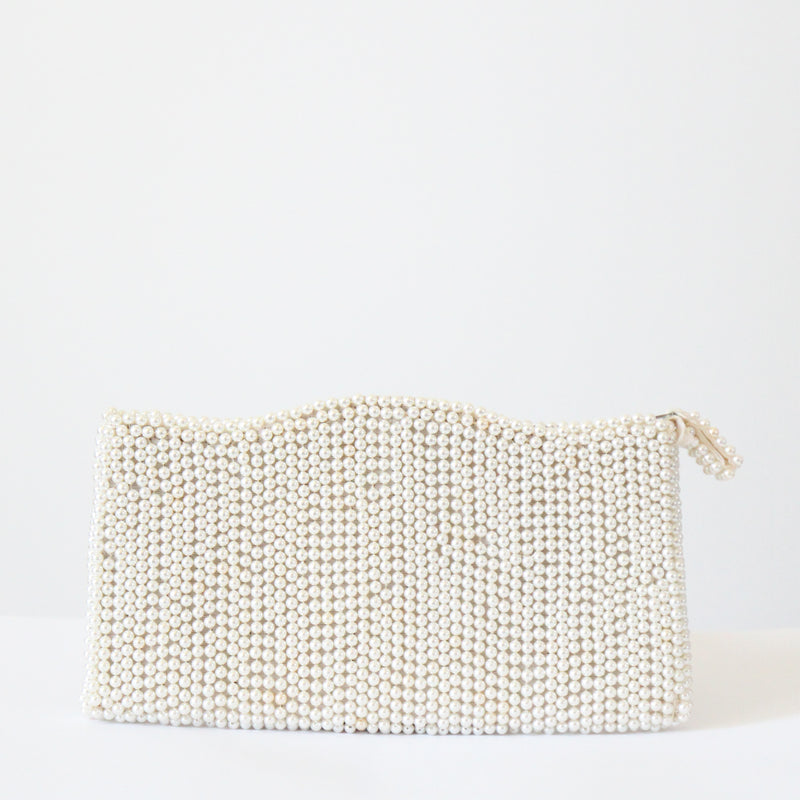"Scalloped Pearls" Vintage 1950's Pearlescent Beaded Clutch Bag