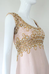 "Pink Silk & Pearls" Vintage 1960's Pink Shantung Silk Beaded Dress UK 8 US 4
