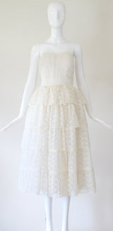 "Lace Tiers" Vintage 1950's Ivory Tulle & Lace Tier Dress UK 8 US 4