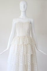 "Lace Tiers" Vintage 1950's Ivory Tulle & Lace Tier Dress UK 8 US 4