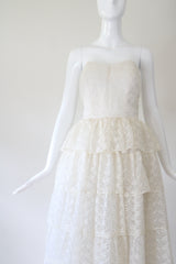 "Lace Tiers" Vintage 1950's Ivory Tulle & Lace Tier Dress UK 8 US 4