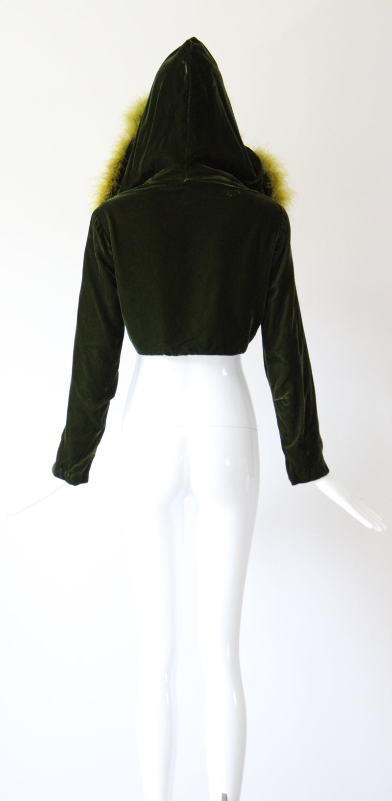 "Chartreuse Marabou" Vintage 1960's Forest Green Velvet & Chartreuse Marabou Cropped Jacket UK 12 US 8