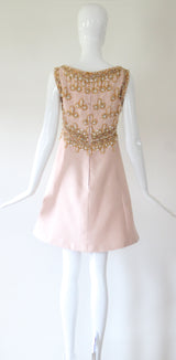 "Pink Silk & Pearls" Vintage 1960's Pink Shantung Silk Beaded Dress UK 8 US 4