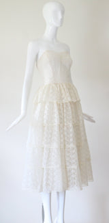 "Lace Tiers" Vintage 1950's Ivory Tulle & Lace Tier Dress UK 8 US 4
