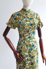 "Garden Braiding" Vintage 1960's Floral Brocade & Gold Lurex Dress UK 10 US 6