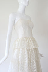 "Lace Tiers" Vintage 1950's Ivory Tulle & Lace Tier Dress UK 8 US 4